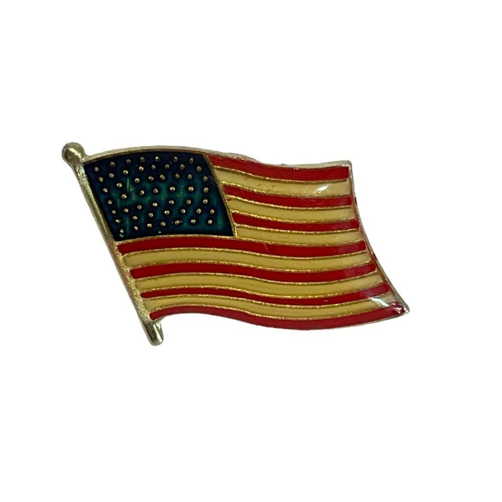 American Flag Pin Red White Blue Waving USA Enamel Lapel Pin Patriotic